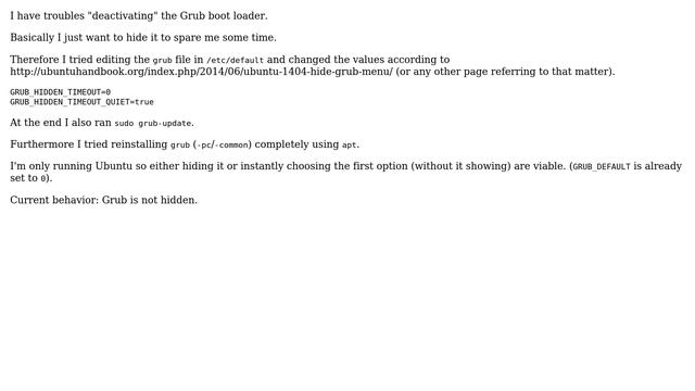 Unix & Linux: Hiding Grub Menu (Grub 2.02 / Ubuntu 18.10)