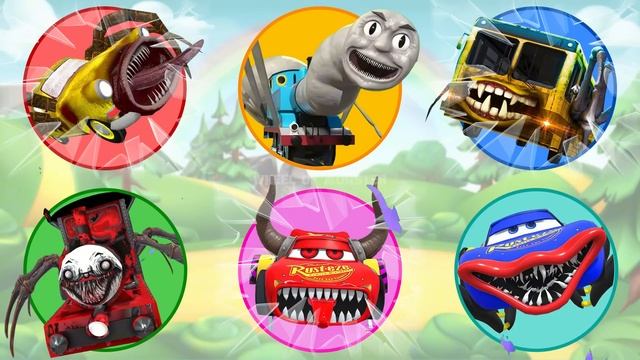 Wheel Of Monster !! Car Eater, Spider Thomas, Bus Eater, Coco Charles, Mcqueen Devil, Mcqueen Eater