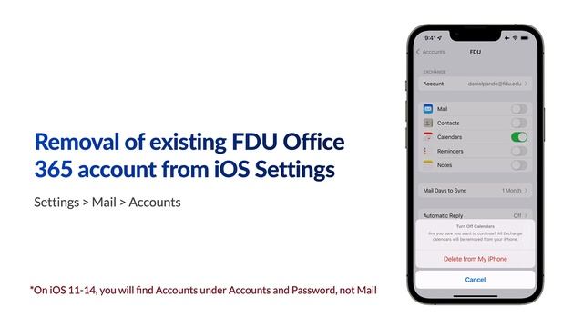 Reconfiguring Your FDU Office365 Account On IOS 11 Or Later