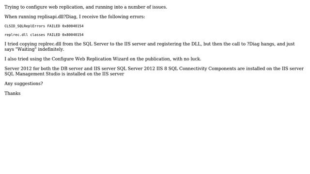 DevOps & SysAdmins: Sql Web Replication ?diag Errors