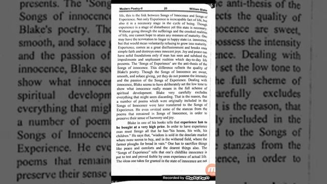 Transition From Innocence To Experience/ Current Notes/ Blake,s Poems.