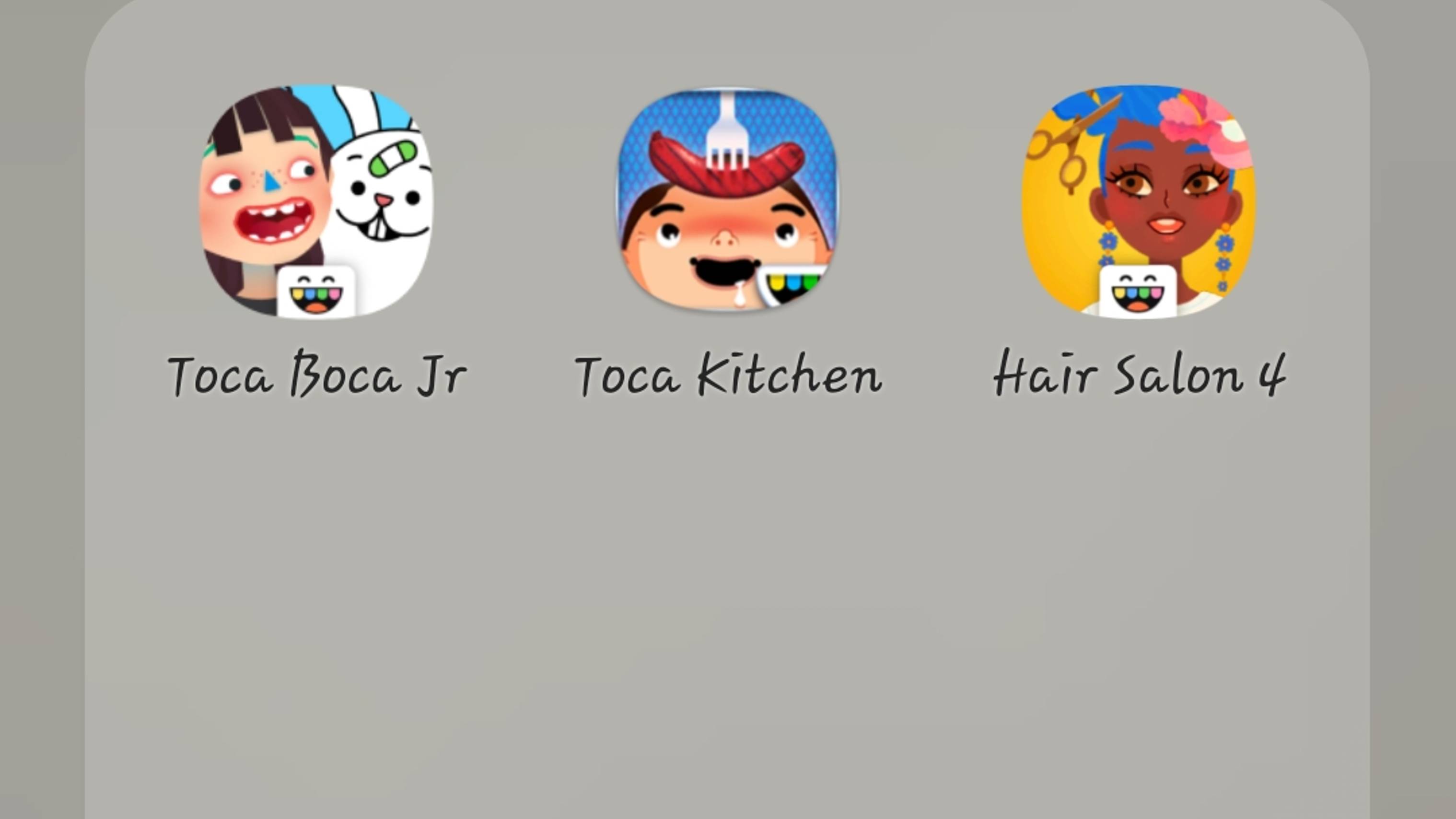 Toca Kitchen,Toca Junior,Toca Kitchen 2,Buil Ders,Hair Salon 4.
