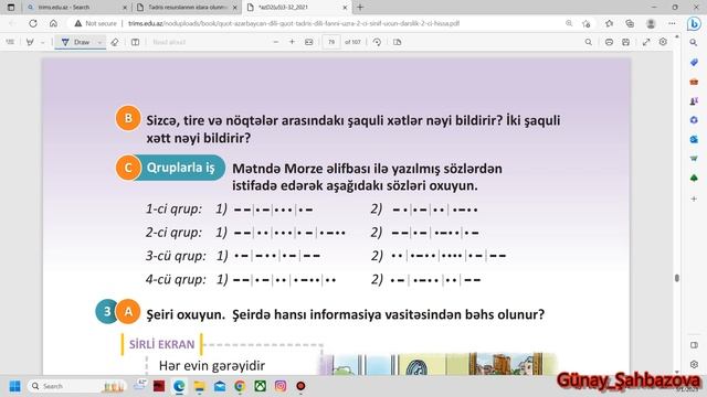 Azərbaycan dili 2-ci sinif 2-ci hissə Morze əlifbası 2-ci hissə səh 7677