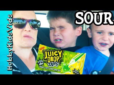 Sour Candy Taste Reaction! Juicy Drop Taffy HobbyFrog + HobbyPig HobbyKidsVids