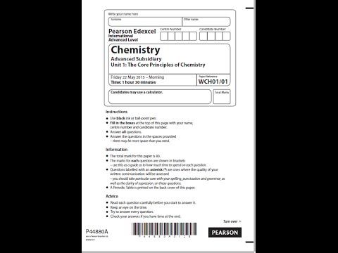 Edexcel AS Chemistry Unit 1 Question Paper May 2015 ( Question 1) Solution