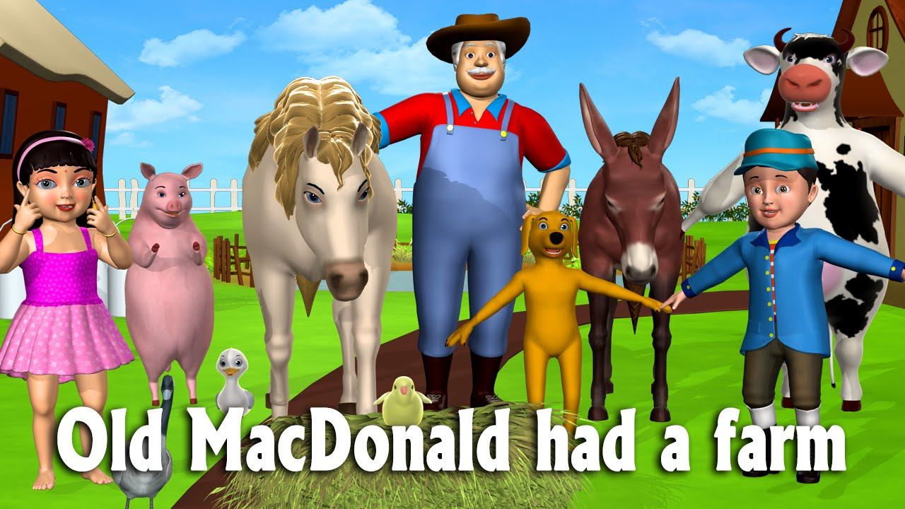 Old MacDonald Had A Farm - 3D Animation Animals Songs & Nursery Rhymes For Children