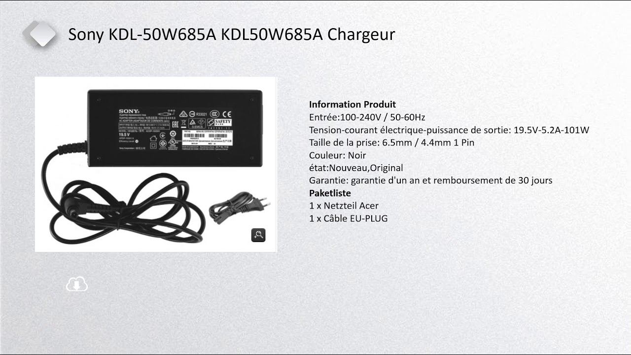 30chargeur.com:Sony KDL-50W685A KDL50W685A Chargeur
