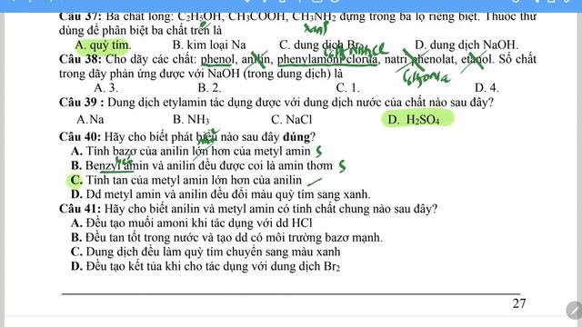 HÓA 12, CHƯƠNG 3: TRẮC NGHIỆM LÝ THUYẾT AMIN 3 ( Xấp Ngân Hàng Câu Hỏi)