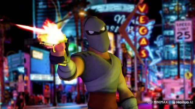 Персонаж Шин из игры Venge.io стреляет из пистолета (нейросеть)