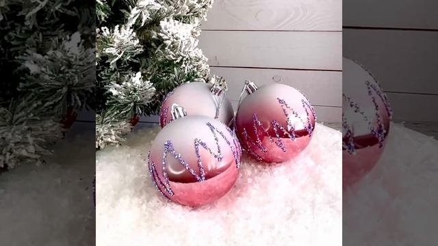 Набор украшений Шары Снежные узоры 8 см, 3 шт, пластик, цвет белый/розовый ЛЬДИНКА 212538