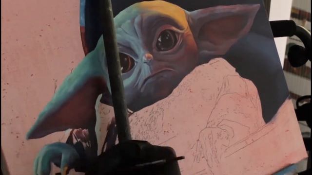 Baby Yoda The Mandalorian - Original Oil Painting Time Lapse