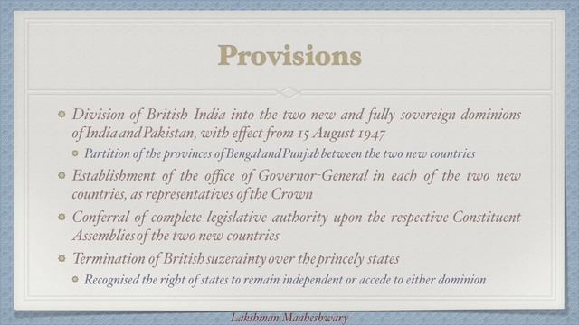The Indian Independence Act 1947 - Lakshman Maaheshwary