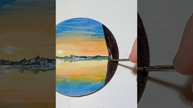 Солнечное настроение☀Магнит, дерево,акрил ø9#живопись#люблюприроду#солнце#лето#река#summer#sun#rive