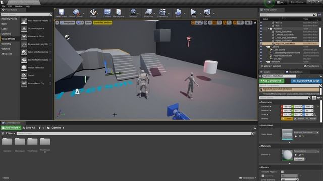 UE4 Знакомство.  Настройка и добавление объектов.  Создание простого скрипта