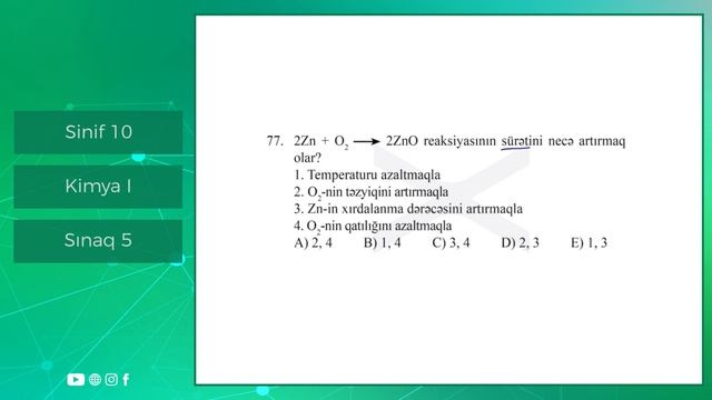 Kimya I 10 Cu Sinif  Güvən Sınaq 5 Qrup Fənləri üzrə