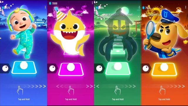 Cocomelon 🆚 Baby Shark 🆚 Spider Haus Head 🆚 Sheriff Labrador   Tiles Hop EDM Rush🎶   Gameplay🎯