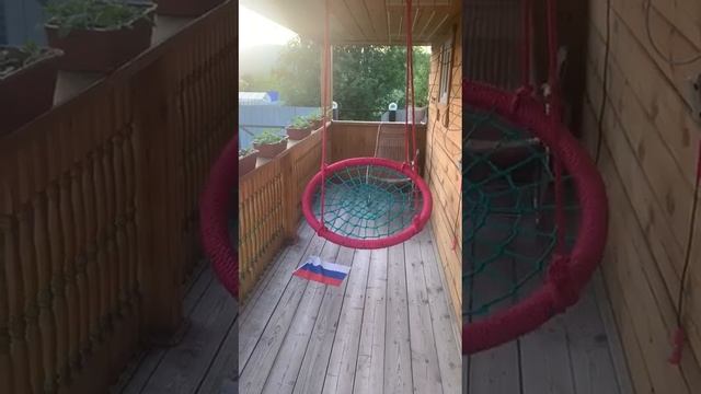 Качели гнездо ХИТ 100 см для девочки розовый обод/зеленая сеть