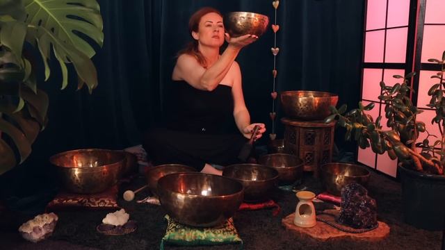 Singing Bowls Meditation W  Rain & Gentle Thunder 💜 ASMR Soft Spoken Qi Sounds, Sleep Music