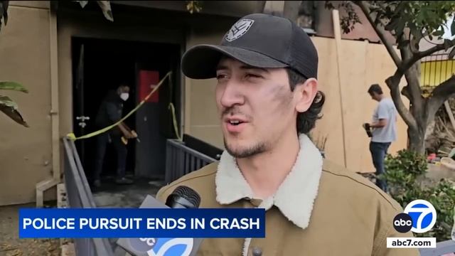 Video Shows Car Crashing Into Apartment Building During South LA Police Chase Before Sparking Fire