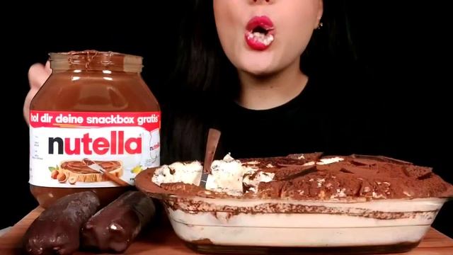 🍫asmr Tiramisu Cake👅🎂 With Chocolate Ice Cream And Nutella With Cold Coffee |우유가 들어간 먹방 티라미수 케이크|😋🐾