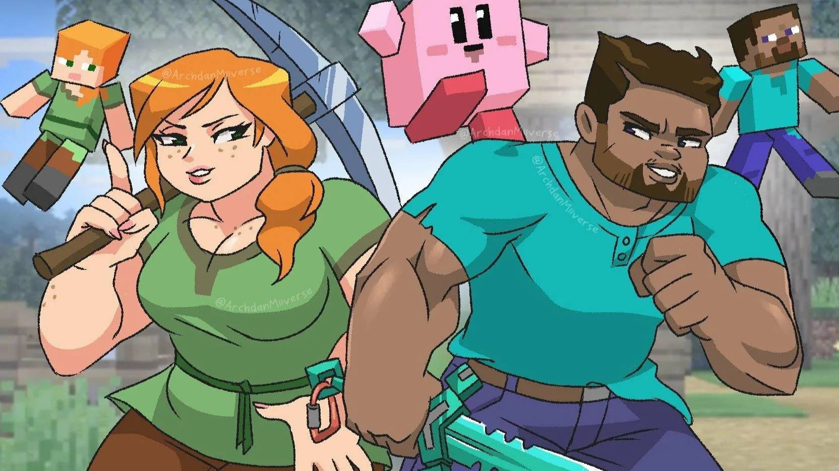 Стив и Алекс в пещере / майнкрафт аниме