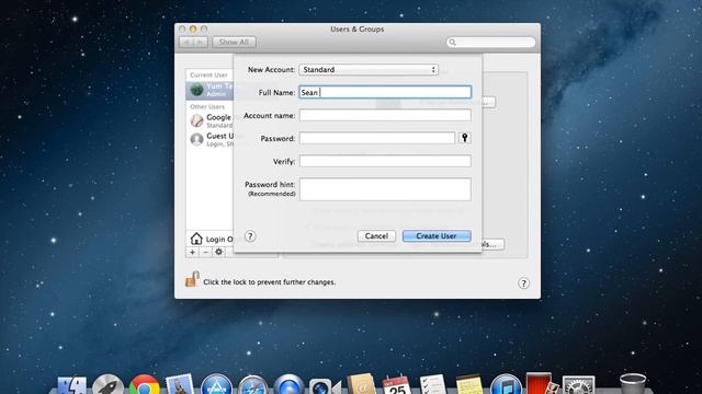 Add User Account - Mac OS X