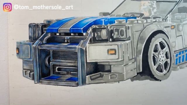 Drawing The LEGO Nissan Skyline GTR R34 || Timelapse