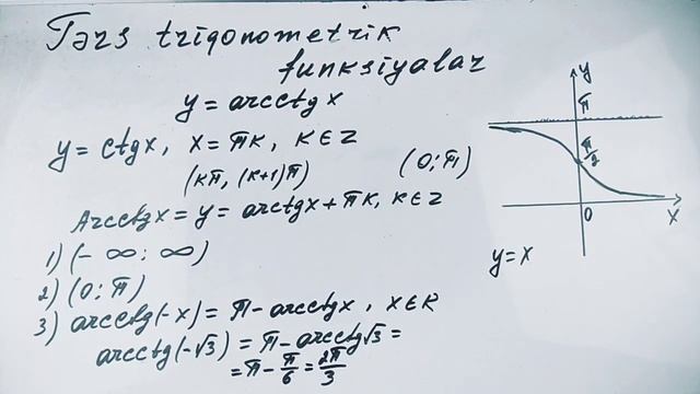 TƏRS TRİQONOMETRİK FUNKSİYALAR (Y=ARCCTG X)