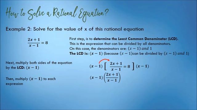 #GenMath: How To Solve Rational Equation (𝟐𝒙+𝟏)/(𝒙−𝟏) = 𝟖 #SolvingRationalEquation #SHS #Grade11