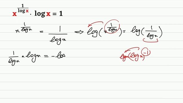 Logarithmic Equation: x^(1/logx) . logx = 1