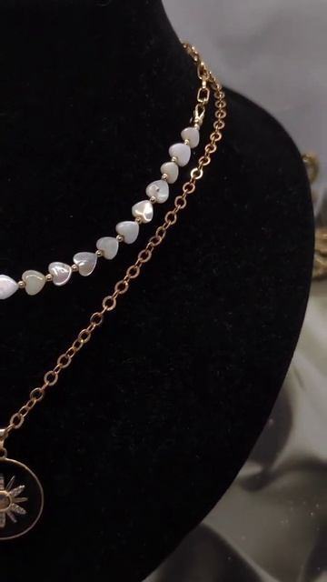 Трендовый чокер с натуральным перламутром и цепь с подвеской с эмалью и фианитами#ремесла #бижутери