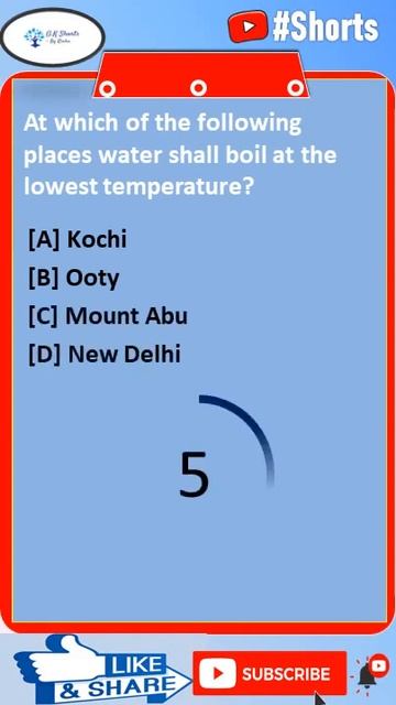 At Which Of The Following Places Water Shall Boil At The Lowest Temperature? #gkshorts #shorts