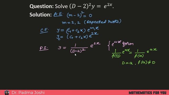 Rules For Finding Particular Integral Case 1 In Differential Equations | Case Of Failure | ODE #3