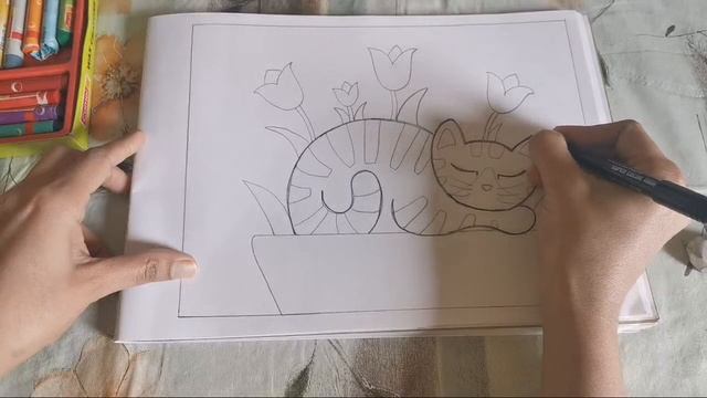 Easy Cat Drawing Step By Step With Crayons For Kids | Live Tutorials By Colour Bee Art Studio