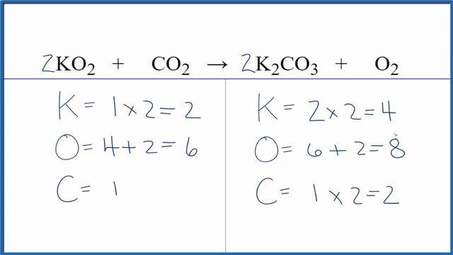 How To Balance KO2 + CO2 = K2CO3 + O2 (Potassium Superoxide + Carbon Dioxide)