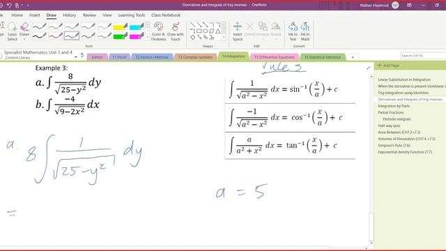 Derivative And Integrals Of Inverse Trig Functions