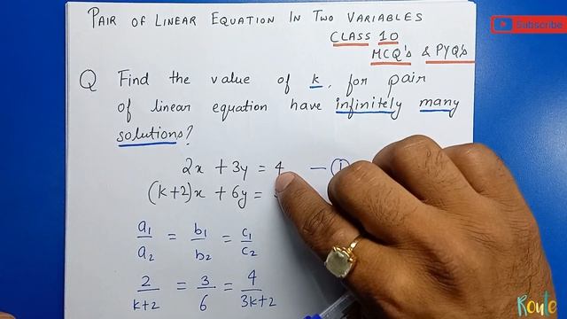 For what value of k, 2x + 3y = 4 and (k + 2)x + 6y = 3k + 2 will have infinitely many solutions ?
