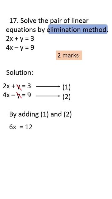 Solve The Pair Of Linear Equations By Elimination Method. X + Y = 3 4x – Y = 9#shorts #sslcexam2022