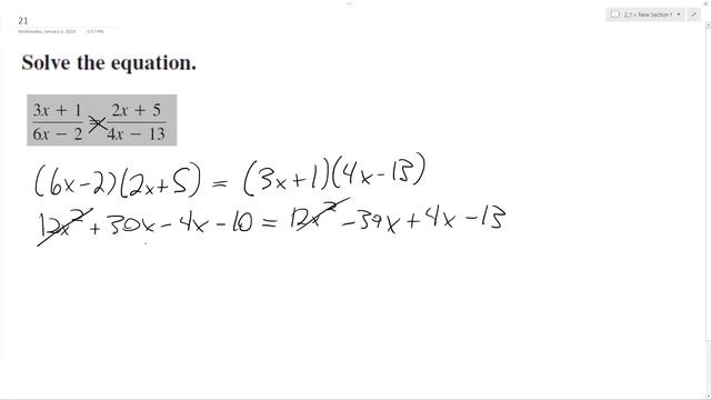 (3x + 1)/(6x - 2) = (2x + 5)/(4x - 13), Solve The Equation