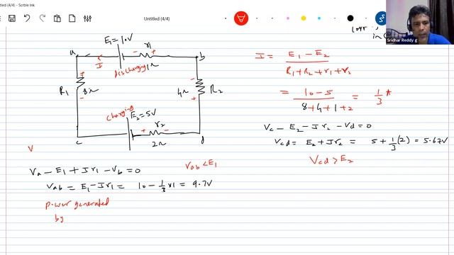 4) Physics | Current Electricity | Find Power Supplied /consumed By A Cells In Given Circuit