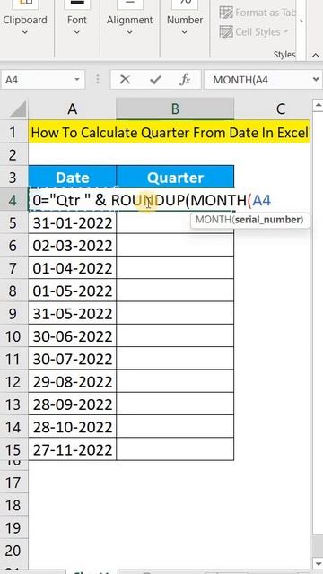 How To Calculate Quarter From Date In Excel || Excel Tricks || #shorts
