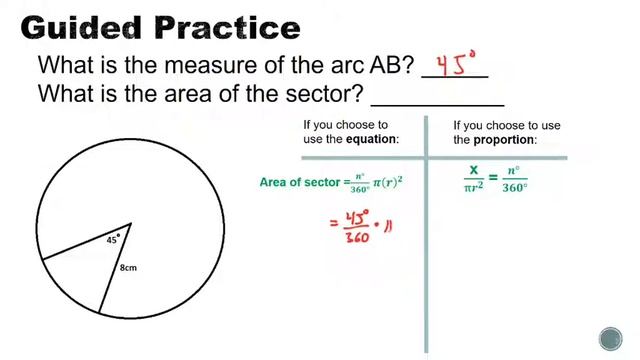 Sector Area (proportion AND Equation)