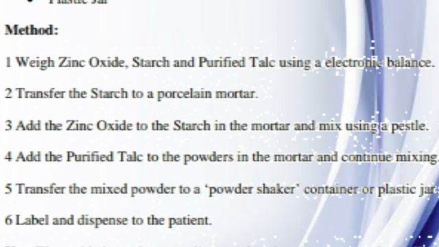 Prepare Zinc Oxides Dusting Powder