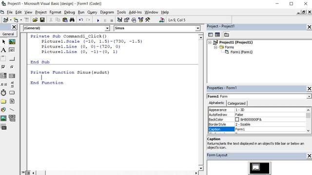 cara menggabar sinus di Visual Basic