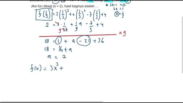 🔴SUKU BANYAK🔴Diketahui F(x) = 3x² +ax² -7x +4. Jika F(x) Dibagi (3x-1) Bersisa 2. Jika F(x) Dibagi