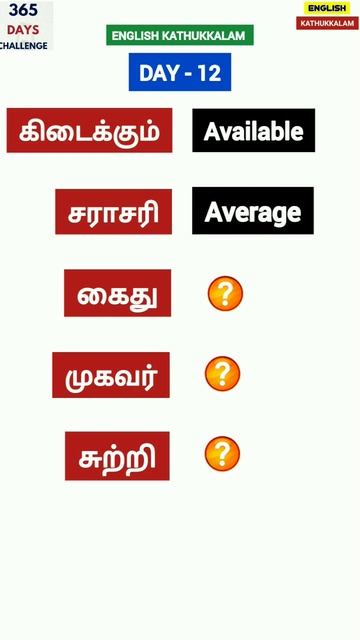 DAY-12❤️Spoken English For Beginners| Learn English Through Tamil | English Kathukkalam | Shorts