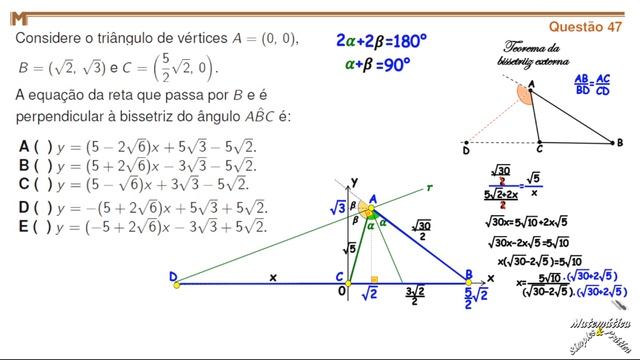 QUESTÃO 47, VESTIBULAR DO ITA 2024 (Teorema Da Bissetriz Externa)