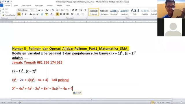 Koefisien Dari X^4 Pada Bentuk Suku Banyak 3x^5 – 5x^3 + 2x^2 Adalah …..
