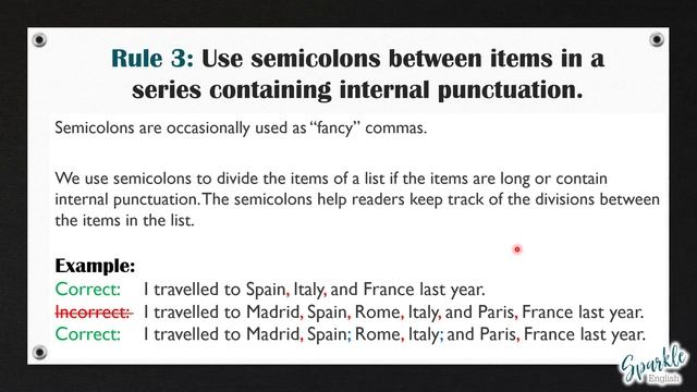 Semicolon Rules: How To Use The Semicolon When Writing In English | Punctuation Essentials | ESL