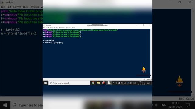 #short #python # Coding 

PYTHON PROGRAMME TO FIND AREA OF TRIANGLE USING HERON'S FORMULA....